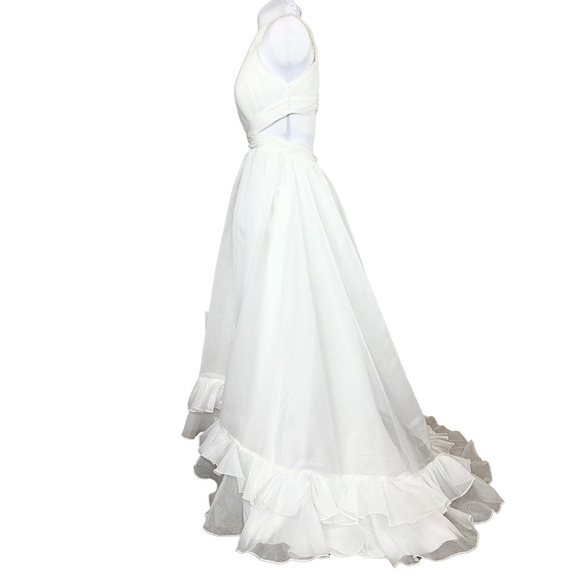 Mac Duggal Dress White Chiffon Halter Neck Cross Open Back CutOut Maxi Gown Sz 6 - Picture 4 of 12